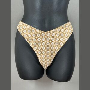 NEW RVCA Bikini Bottoms Womens Medium brown yellow white floral lotus retro swim